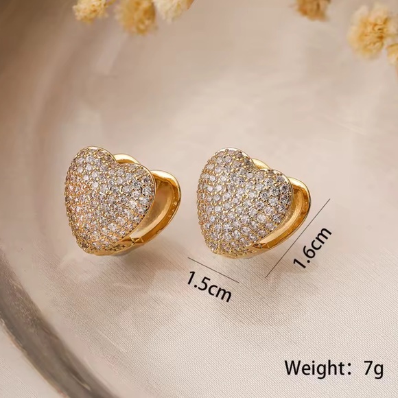 Gold Heart Crystal Earrings - Picture 2 of 2